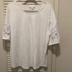Charter Club White Lace Sleeve Tee